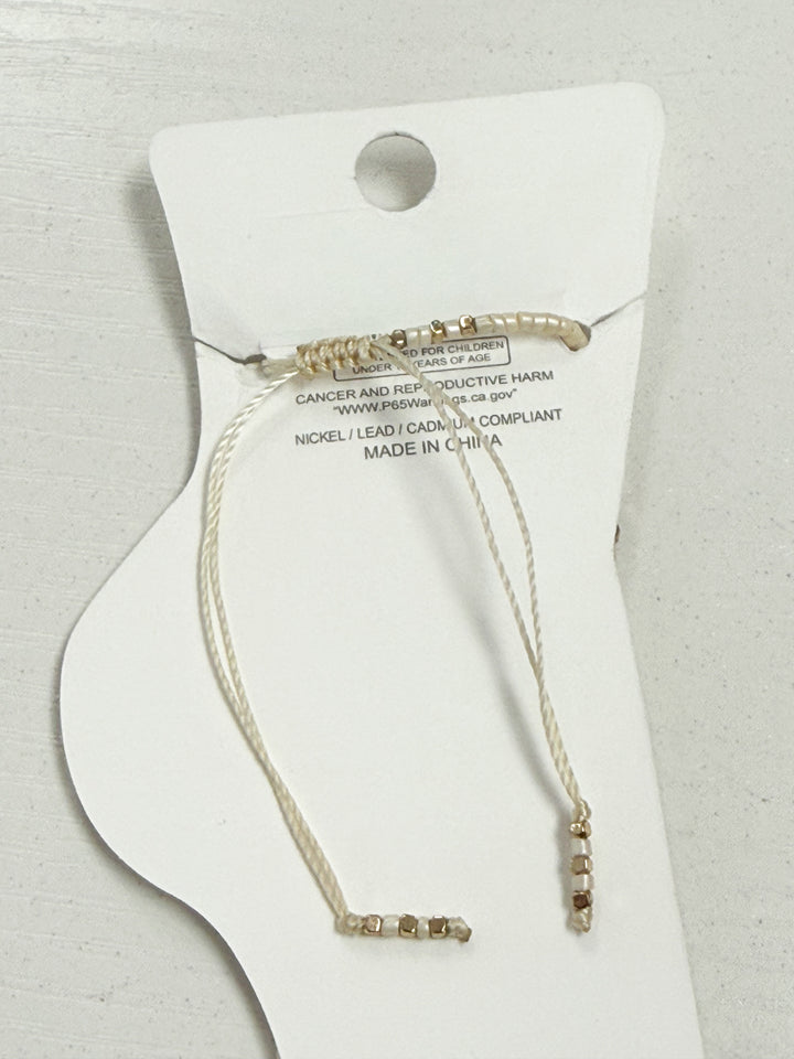 Heather - White + Gold Beaded Anklet