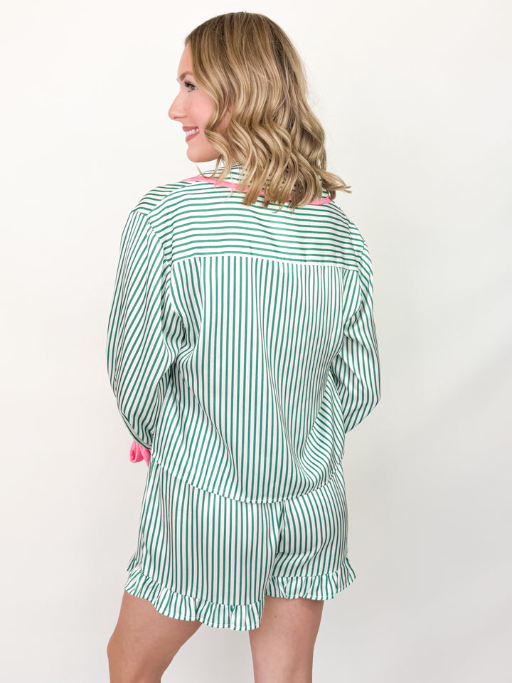 Green Striped Satin Christmas Pajamas