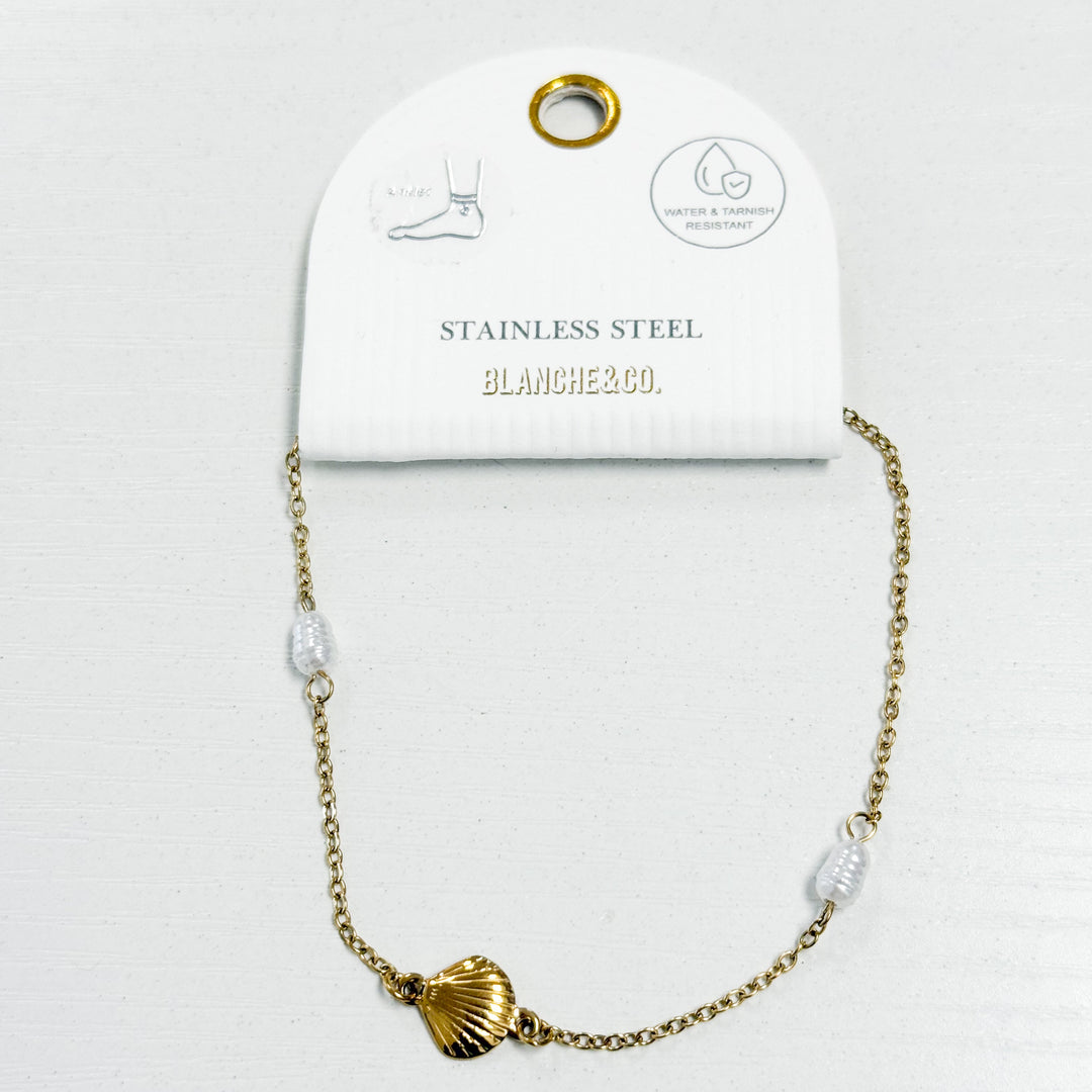 Sally -Gold Seashell + Pearl Anklet