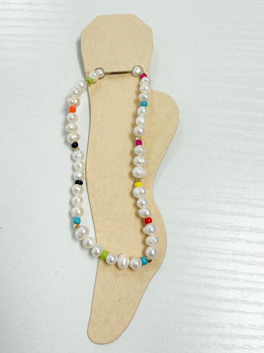 Martha - Pearl + Multi Beaded Anklet