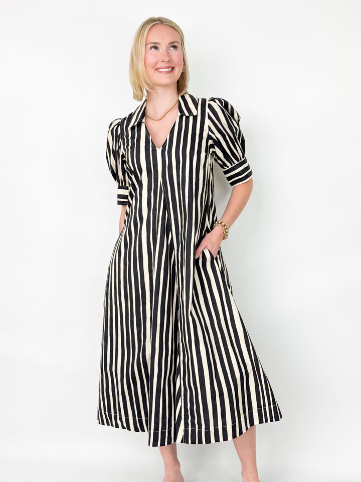 Penny - Black Vertical Striped Midi Dress