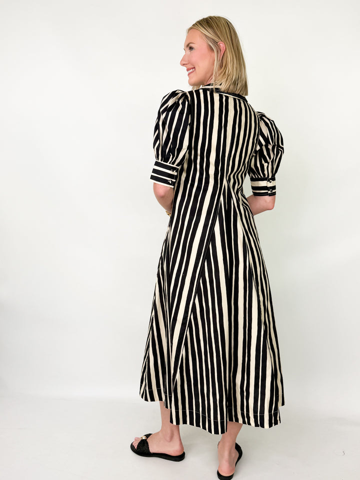 Penny - Black Vertical Striped Midi Dress