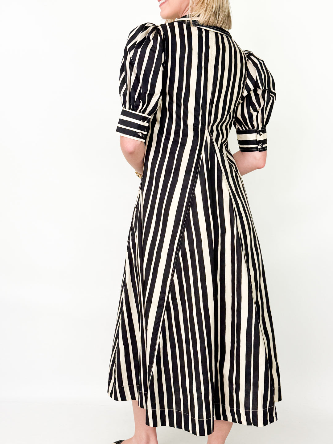 Penny - Black Vertical Striped Midi Dress