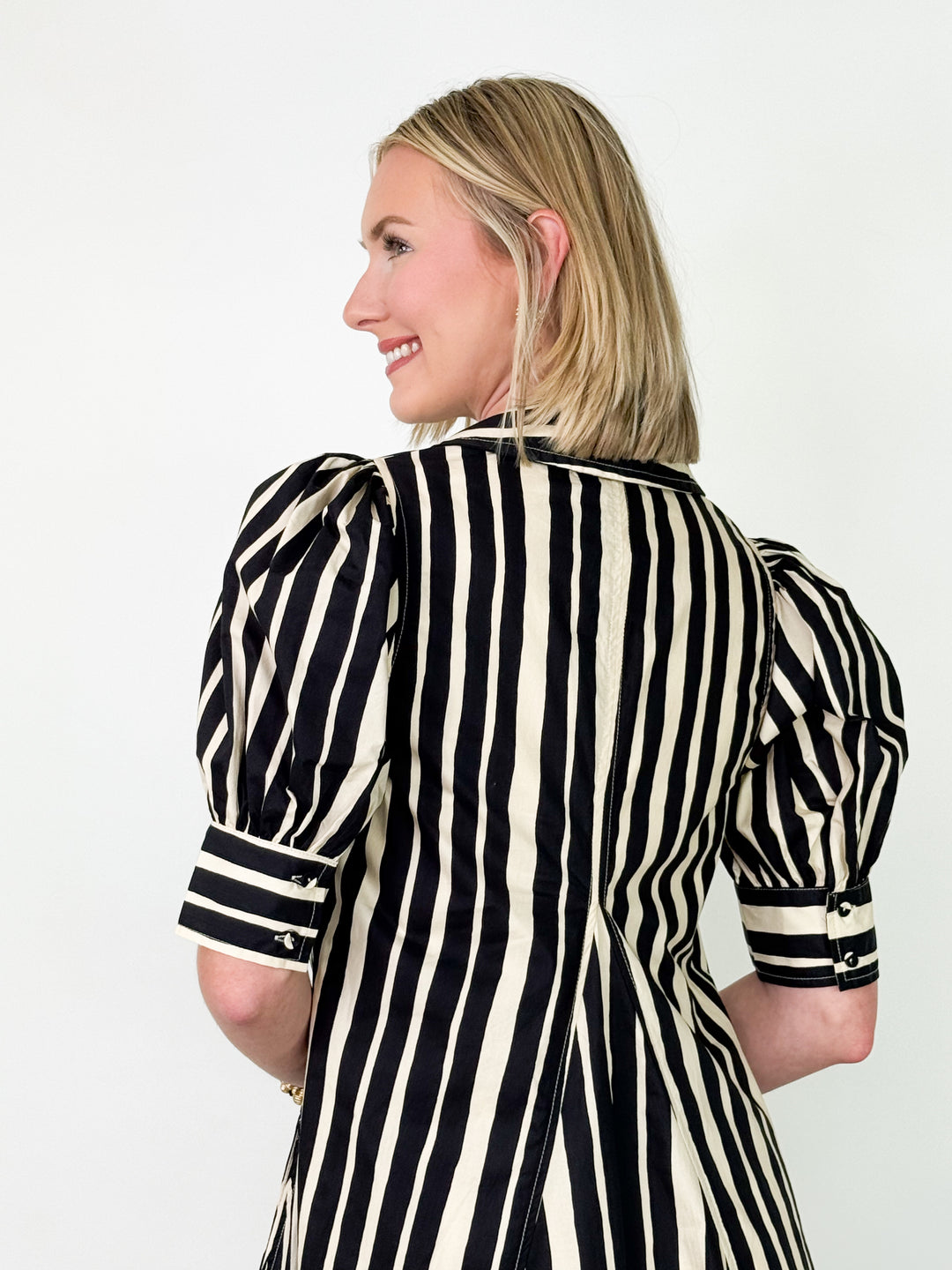 Penny - Black Vertical Striped Midi Dress