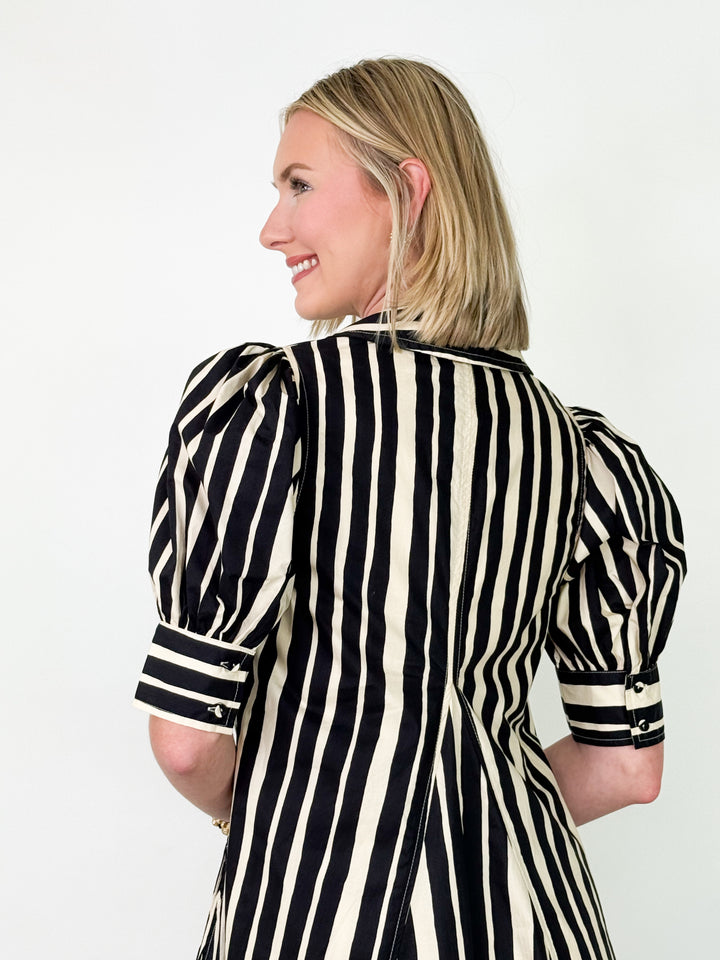 Penny - Black Vertical Striped Midi Dress