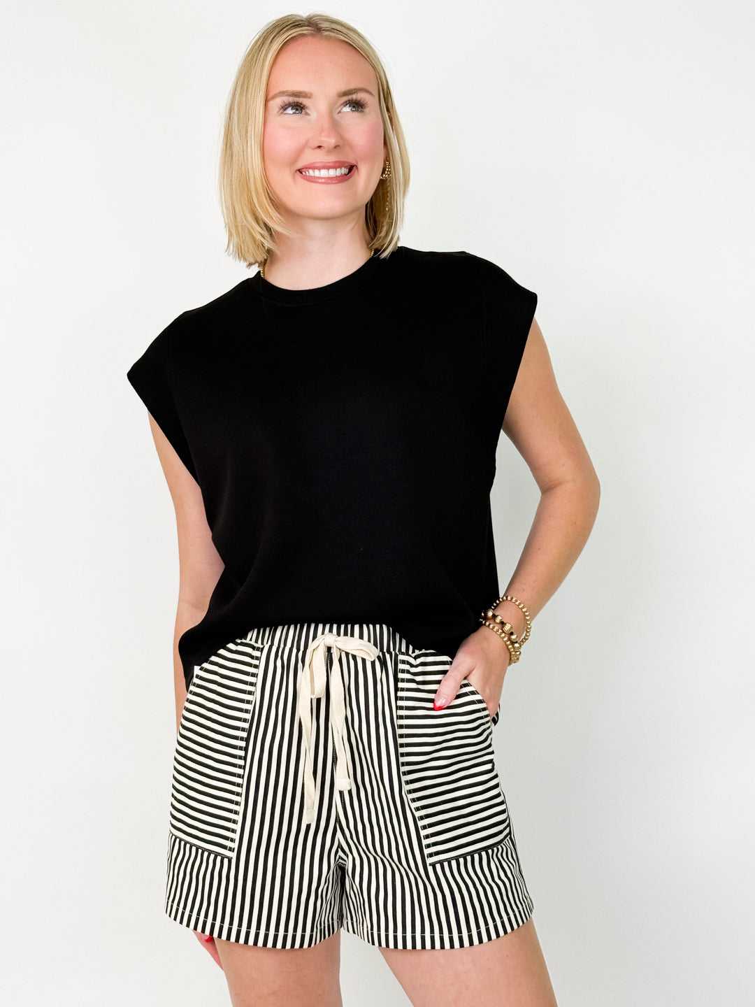 Wendi - Black Striped Shorts