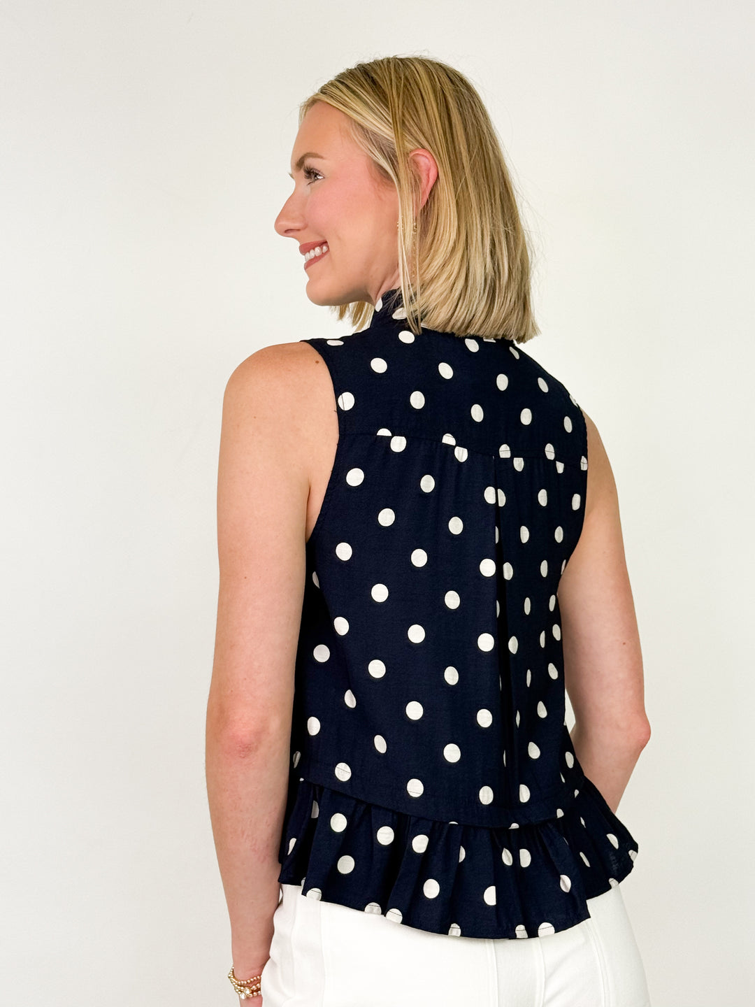 Lolli - Polka Dot Tie Neck Top (Navy)