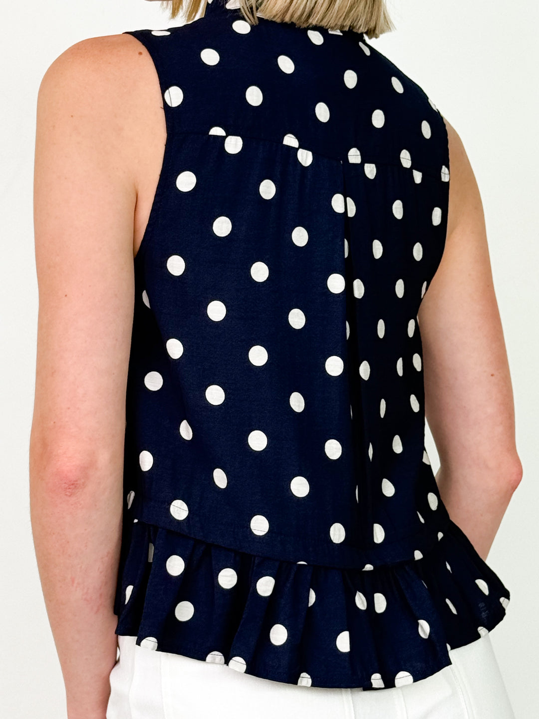Lolli - Polka Dot Tie Neck Top (Navy)