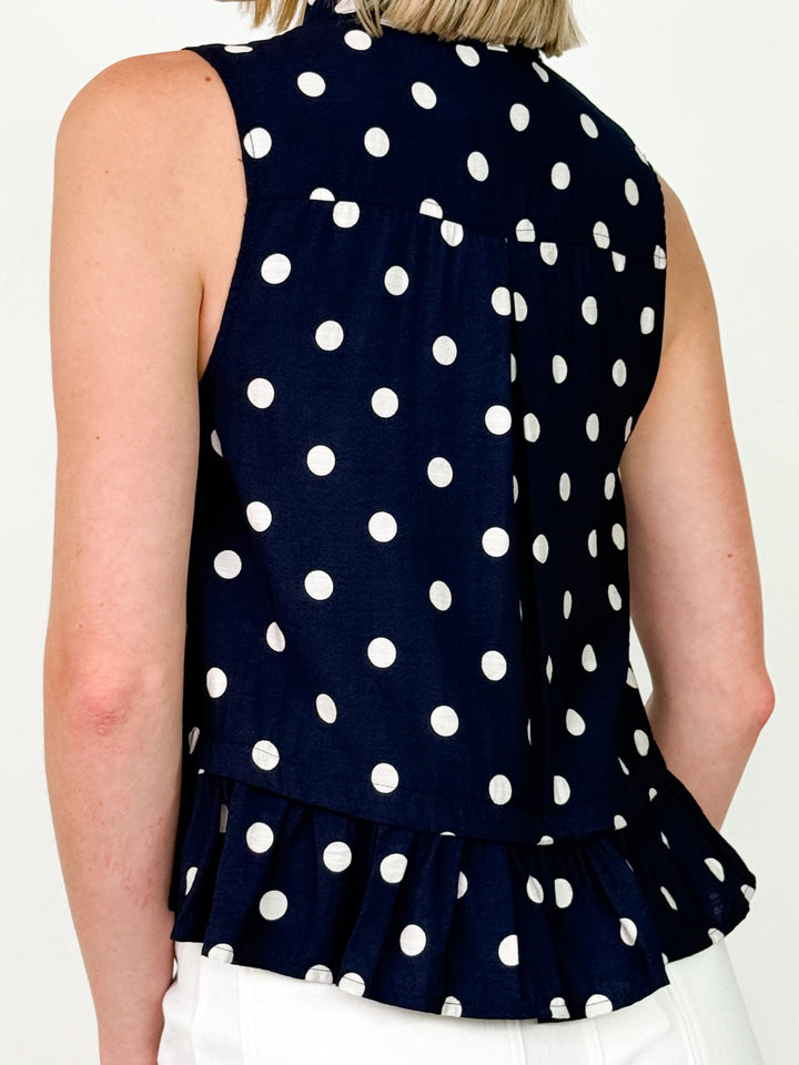 Lolli - Polka Dot Tie Neck Top (Navy)