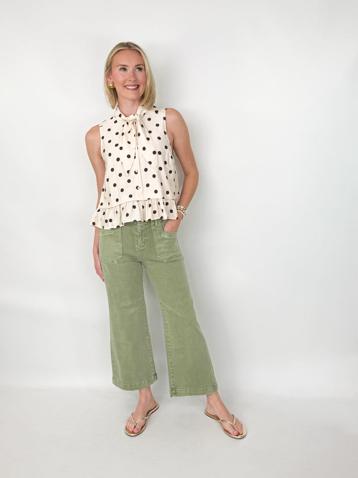 Lolli - Polka Dot Tie Neck Top (Ecru)