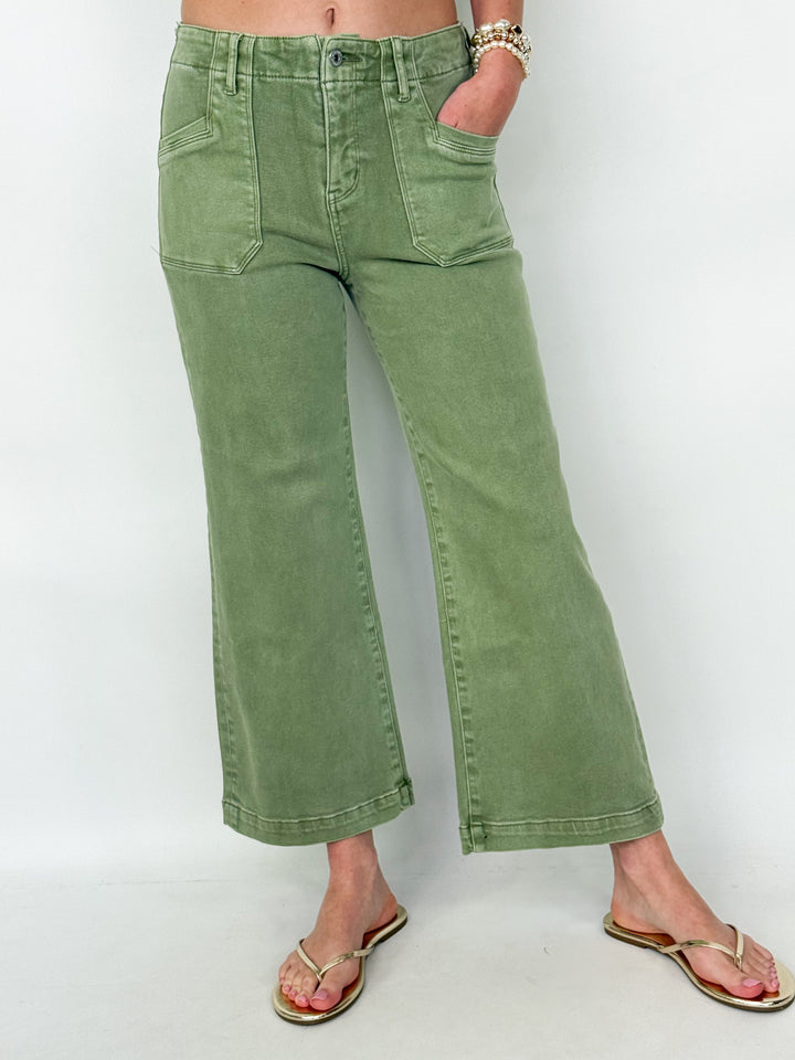 Annie - High Rise Cropped Wide Leg Denim (Faded Green)