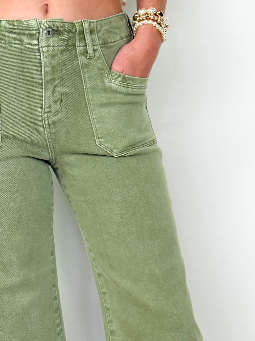 Annie - High Rise Cropped Wide Leg Denim (Faded Green)