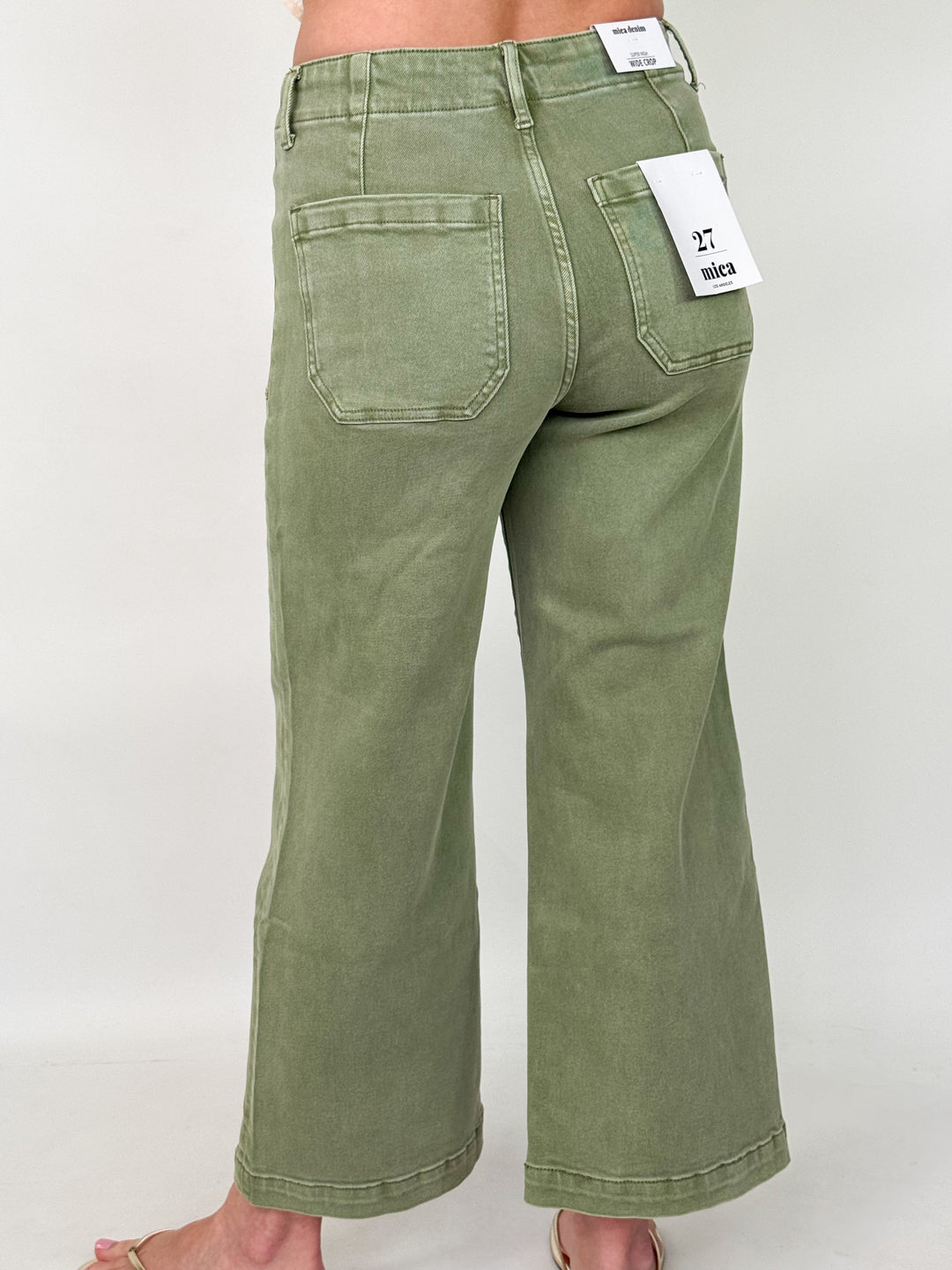 Annie - High Rise Cropped Wide Leg Denim (Faded Green)