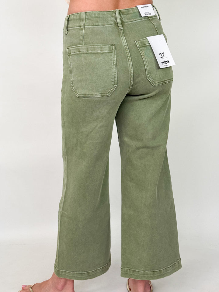 Annie - High Rise Cropped Wide Leg Denim (Faded Green)