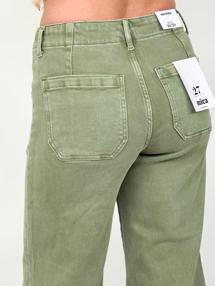 Annie - High Rise Cropped Wide Leg Denim (Faded Green)