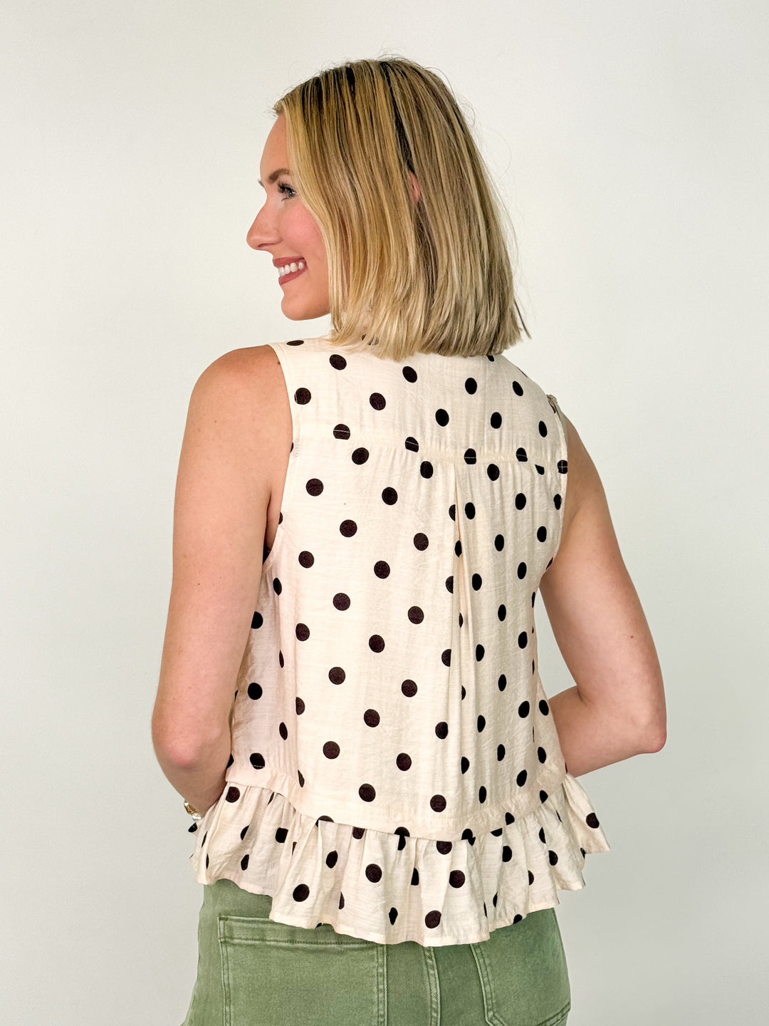Lolli - Polka Dot Tie Neck Top (Ecru)