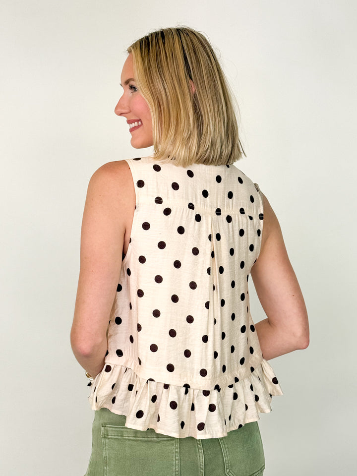 Lolli - Polka Dot Tie Neck Top (Ecru)