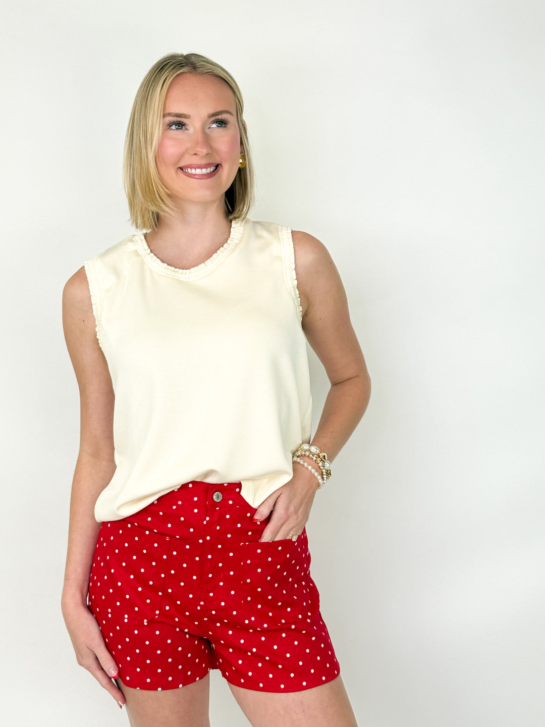 Carly - Smocked Edge Tank Top (Ivory)