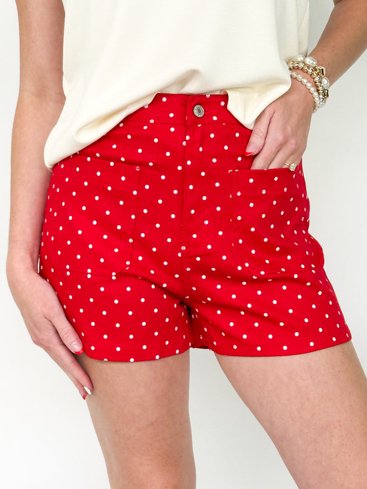 Chelsea - HI-Rise Polka Dot Shorts (Red)