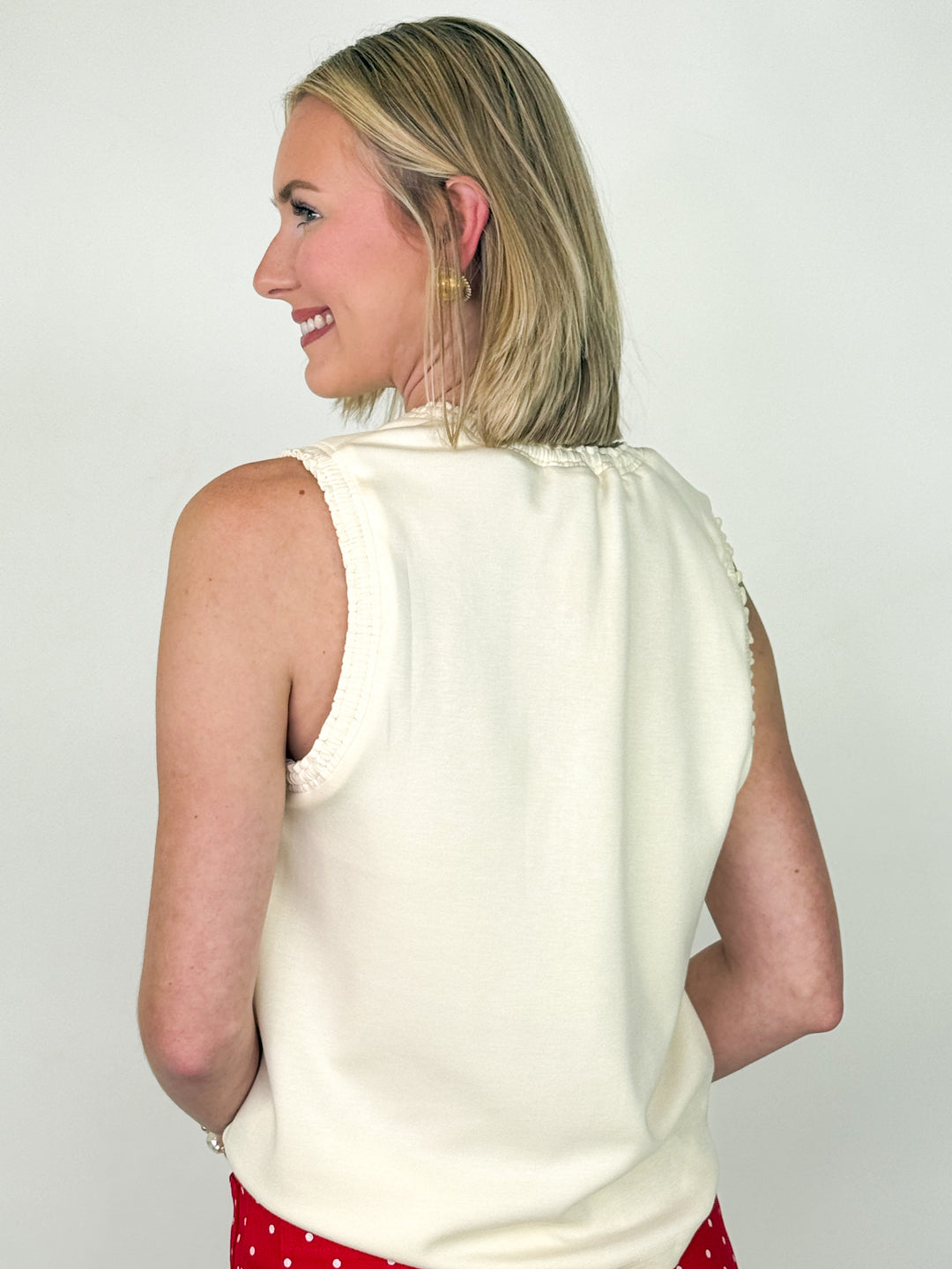 Carly - Smocked Edge Tank Top (Ivory)