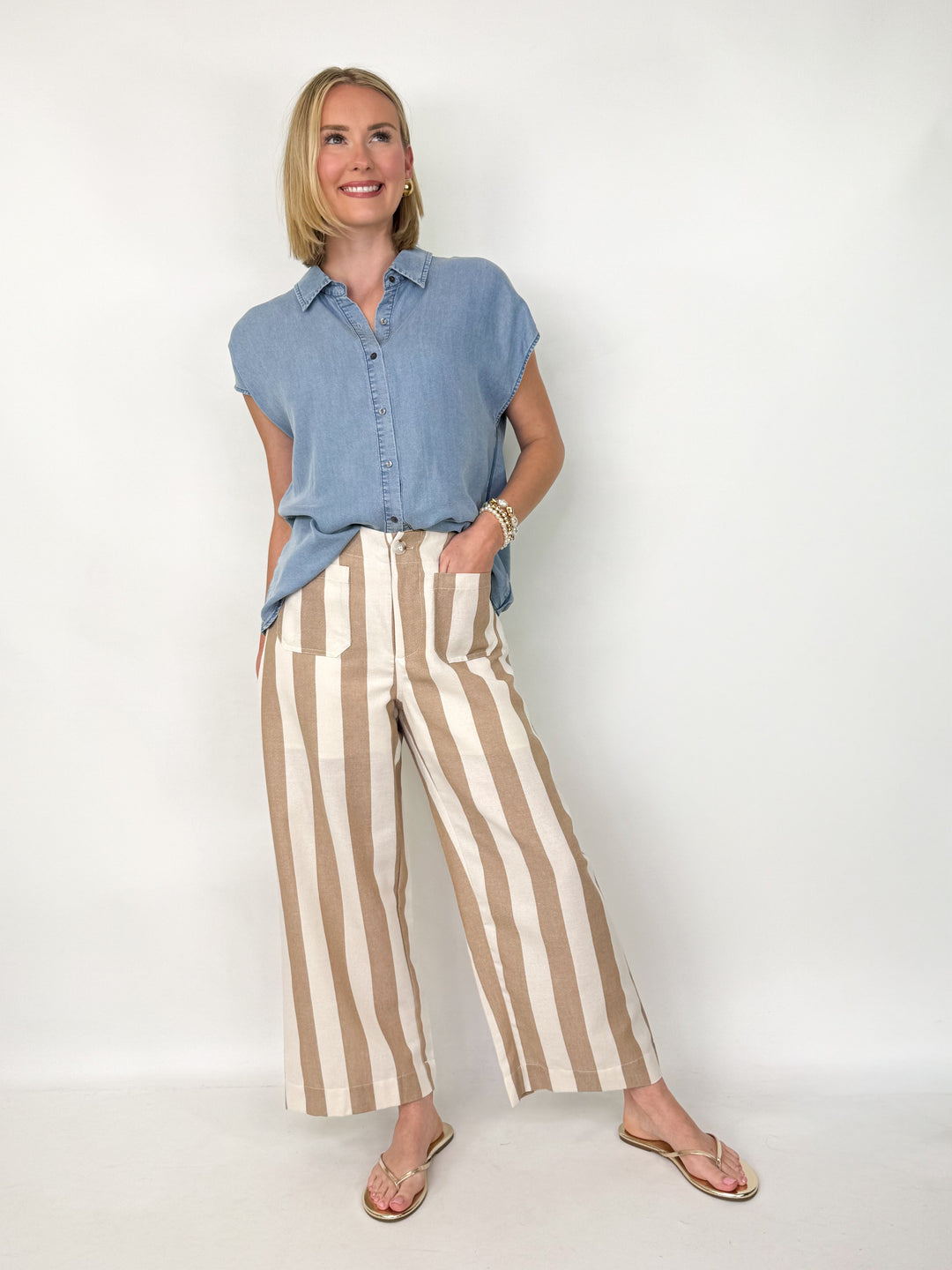 Crissy - Taupe Striped Pants