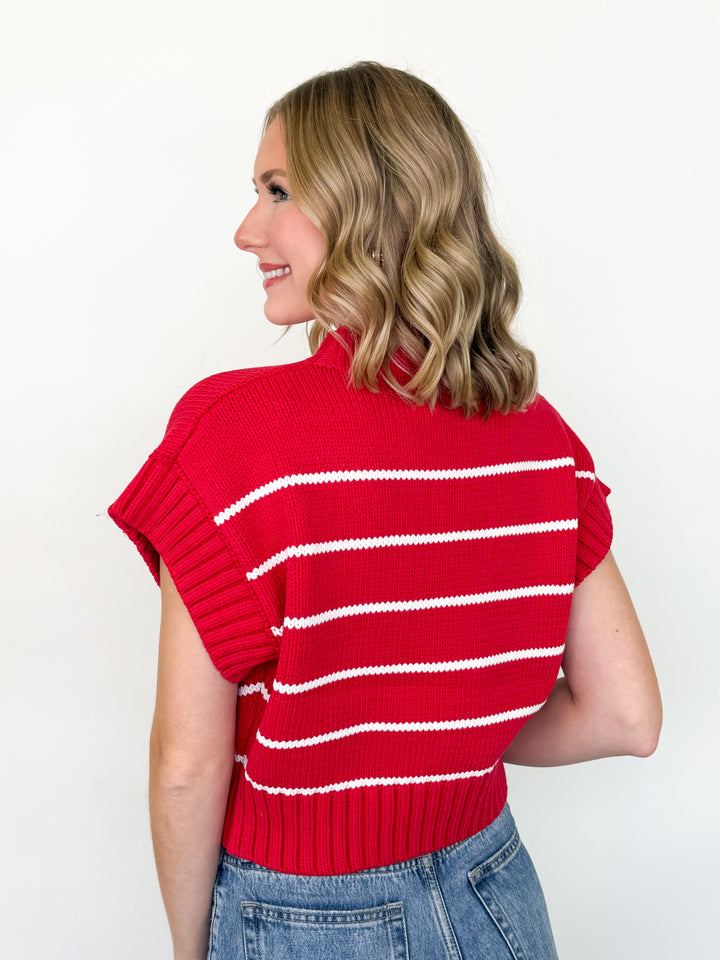 Katie - Striped Mock Neck Sweater (Red)