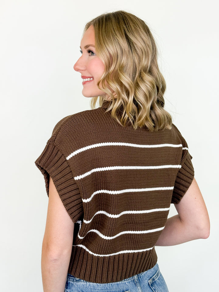 Katie - Striped Mock Neck Sweater (Brown)