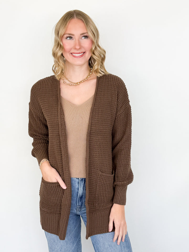 Bette - Waffle Knit Cardigan (Brown)