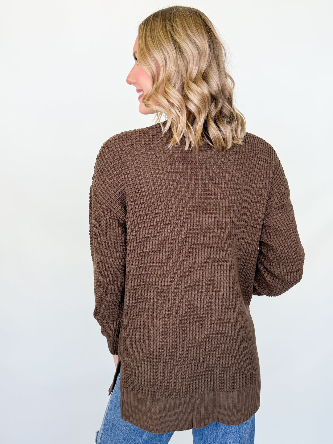 Bette - Waffle Knit Cardigan (Brown)