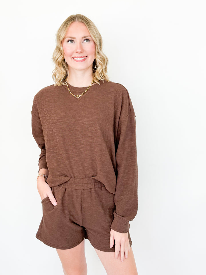 Mallorie - Pullover & Short Set (Brown)