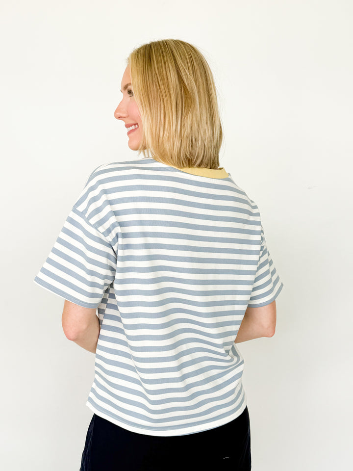 Sarah - Blue Striped Colorblock Tee