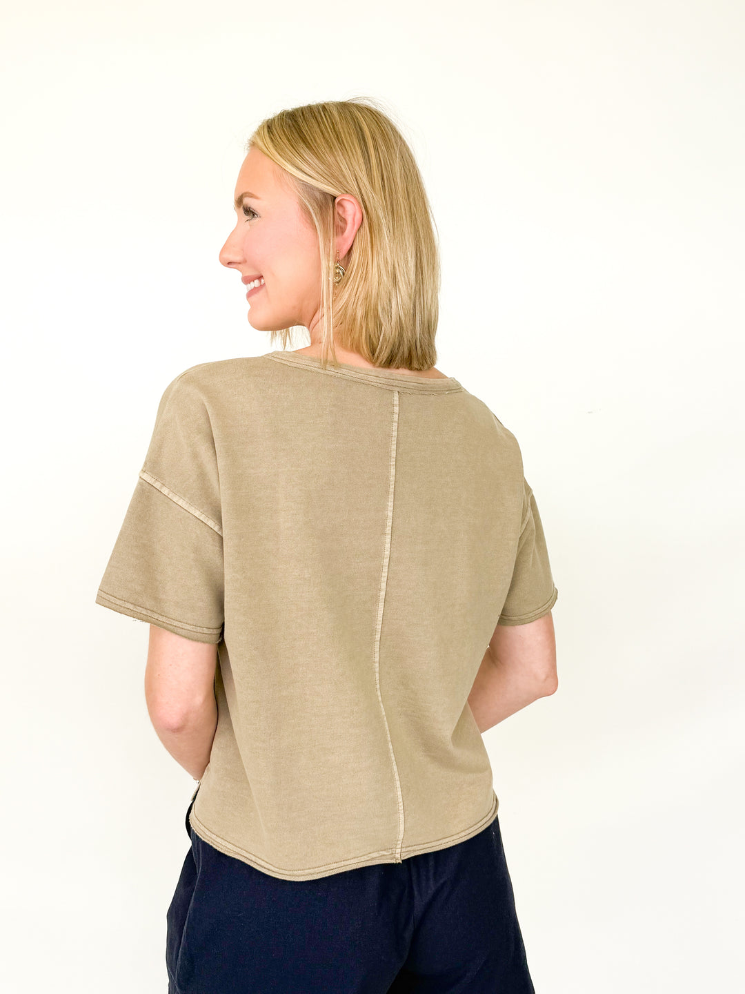 Monica - Washed Raw Edge Split Neck Tee