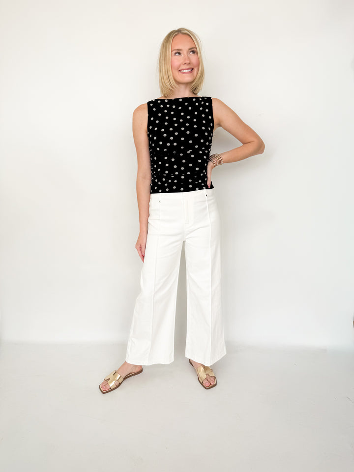 Addy - Polka Dot Boat Neck Mesh Top