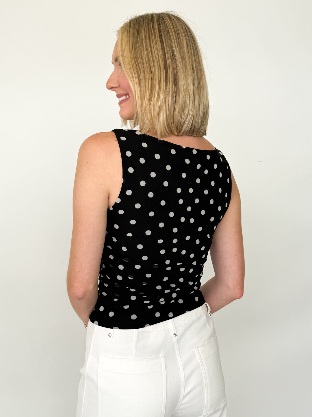 Addy - Polka Dot Boat Neck Mesh Top