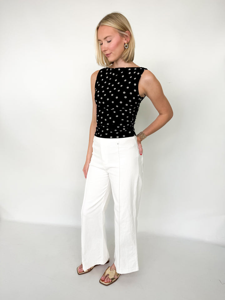 Addy - Polka Dot Boat Neck Mesh Top