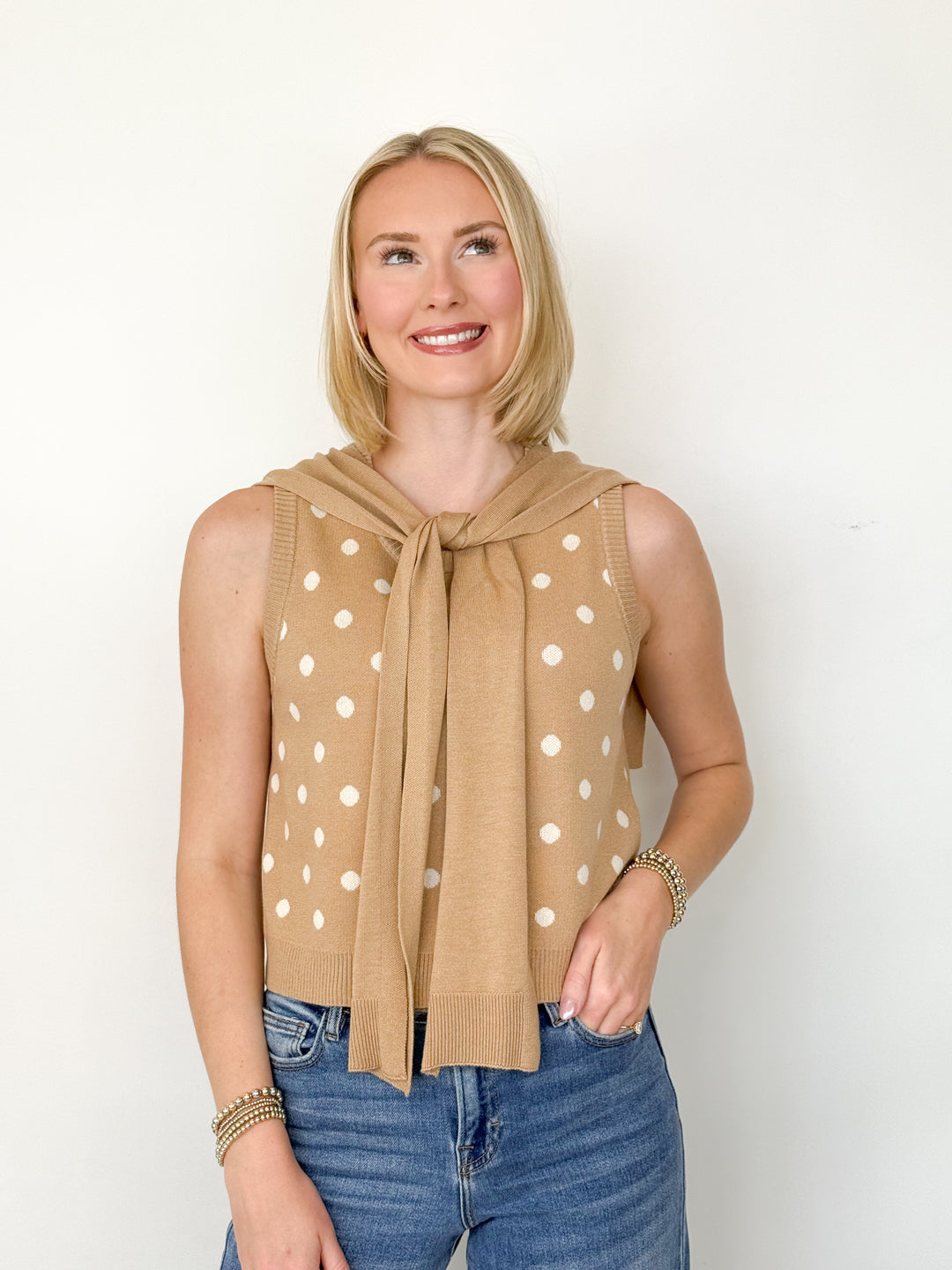 Chloe - Polka Dot Sailor Sweater (Camel)