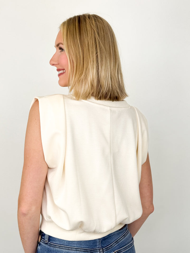 Raely - V-Neck Banded Shoulder Pad Top