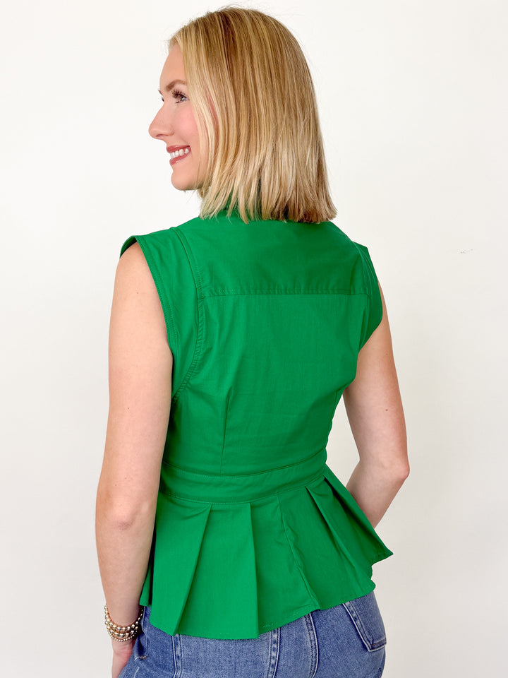 Katy - Green Waist Tie Top