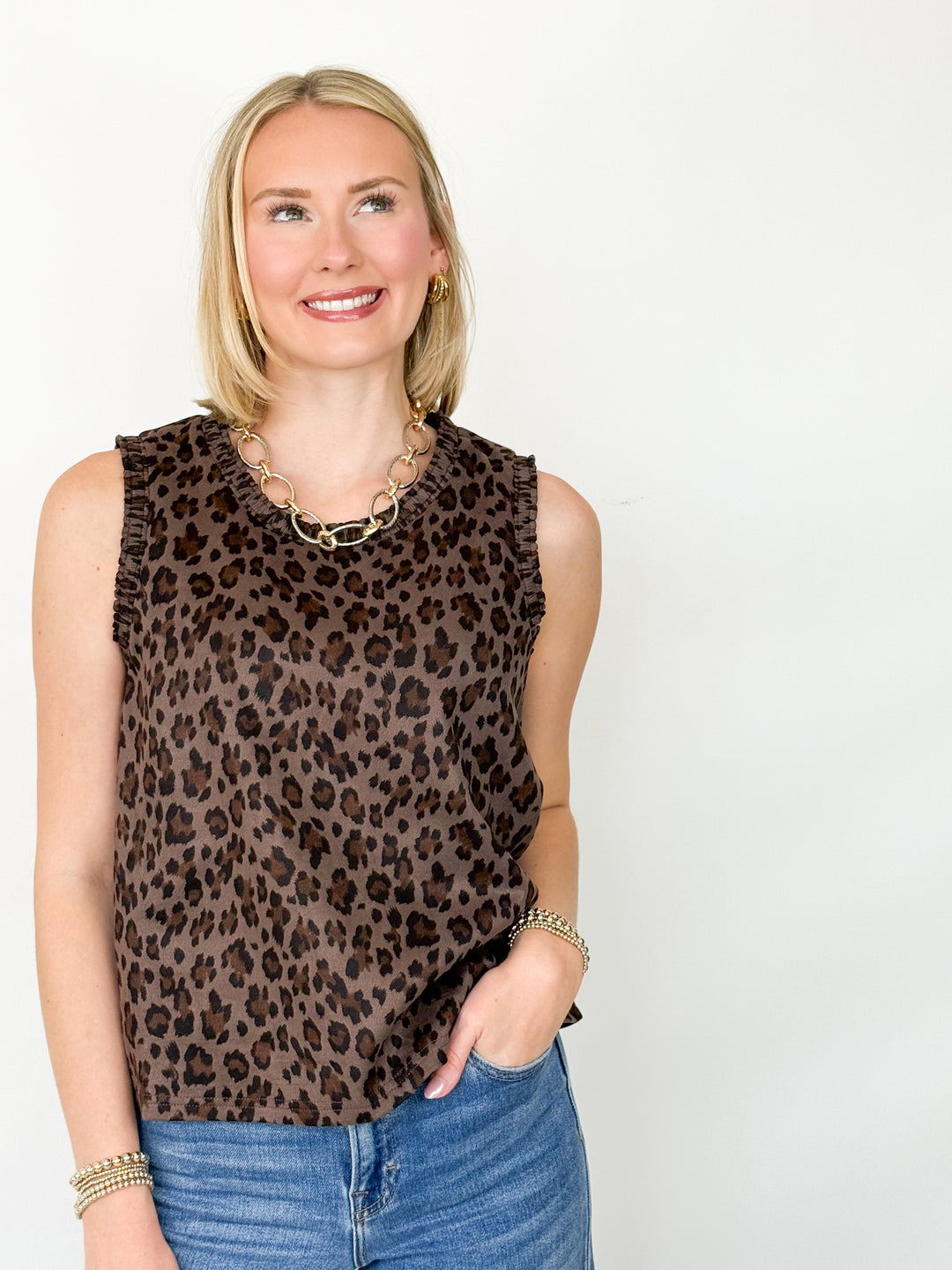 Carly - Smocked Edge Tank Top (Leopard)