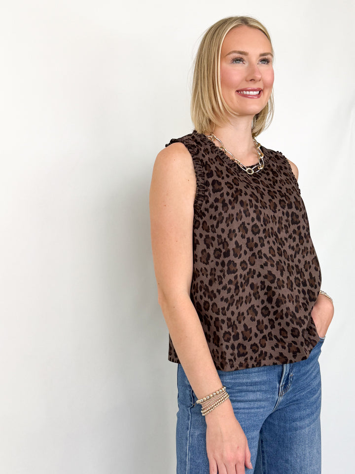 Carly - Smocked Edge Tank Top (Leopard)