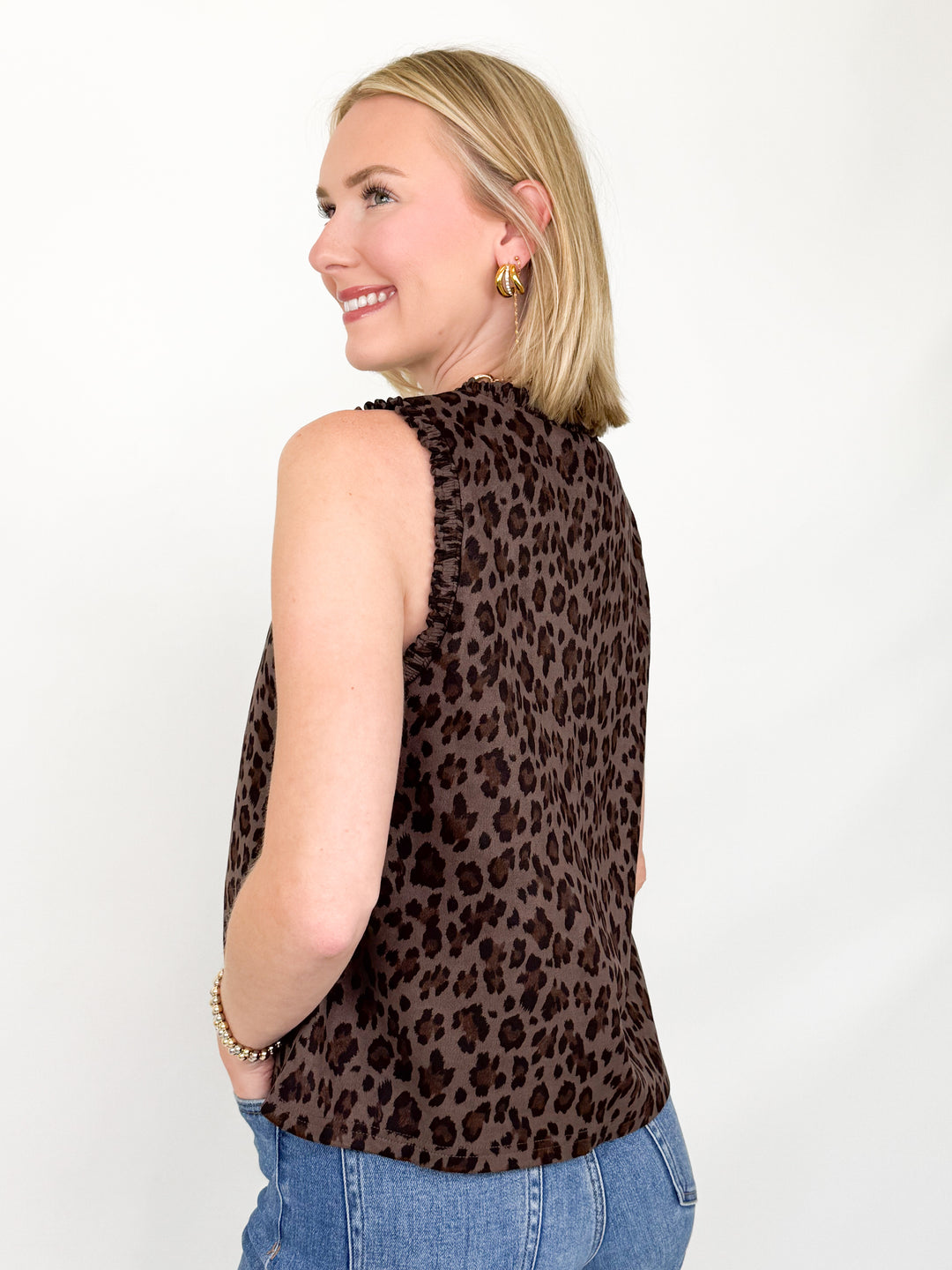 Carly - Smocked Edge Tank Top (Leopard)