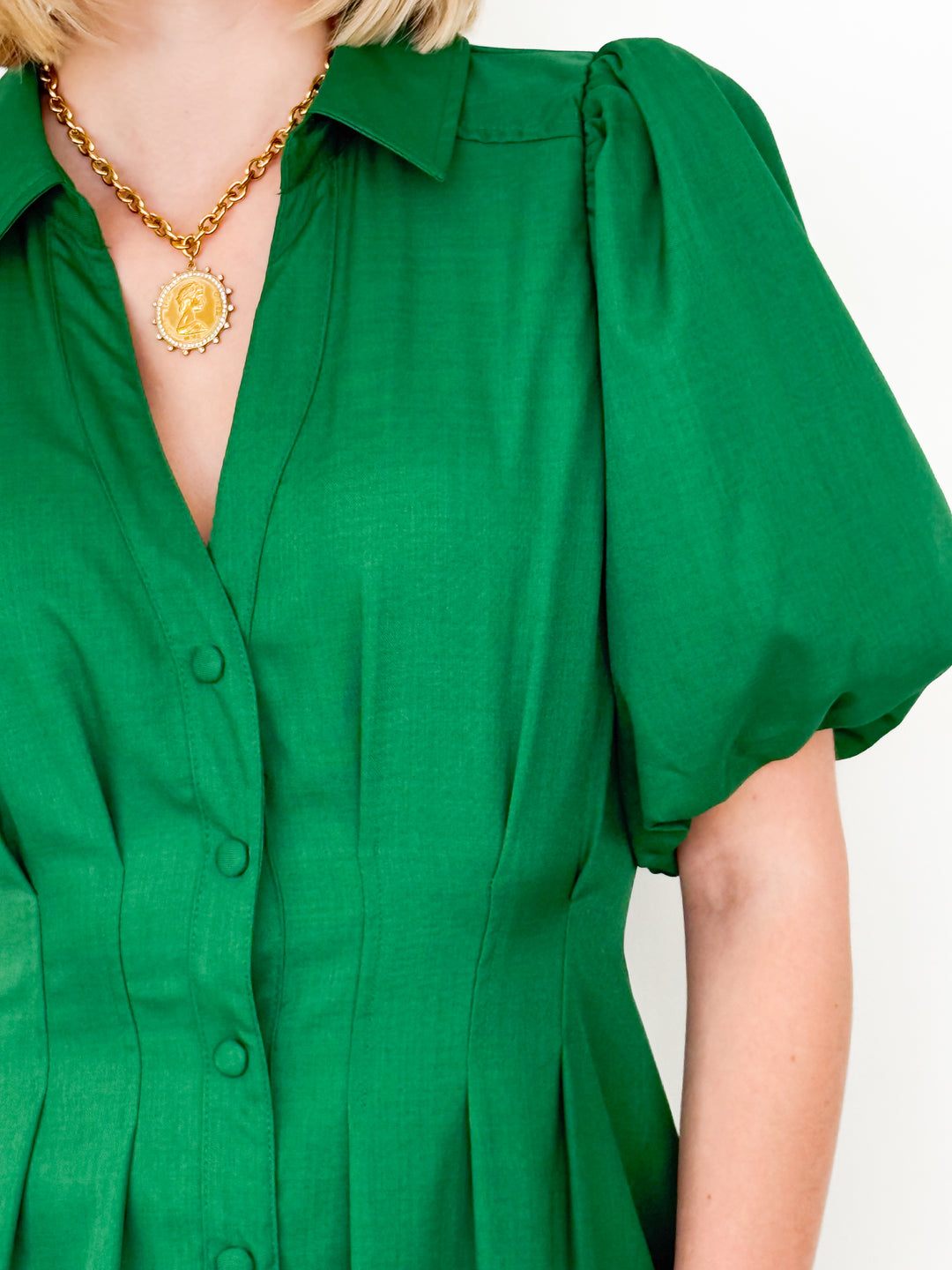 Kassidy - Emerald Green Bubble Sleeve Mini Dress