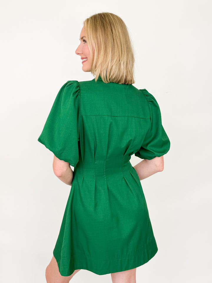 Kassidy - Emerald Green Bubble Sleeve Mini Dress