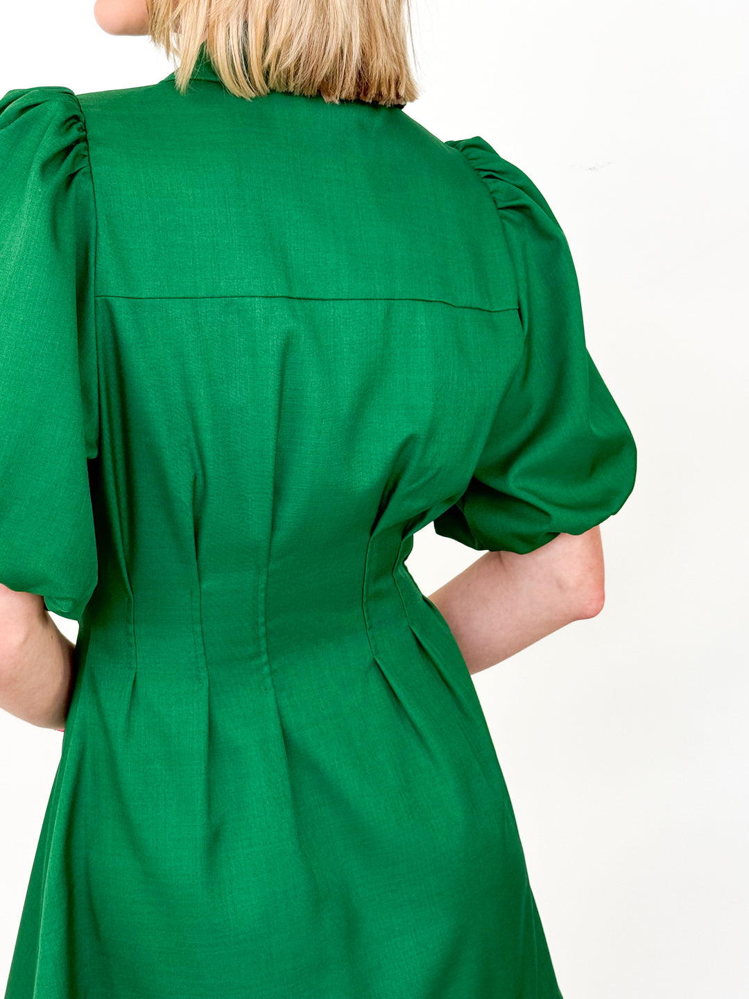 Kassidy - Emerald Green Bubble Sleeve Mini Dress