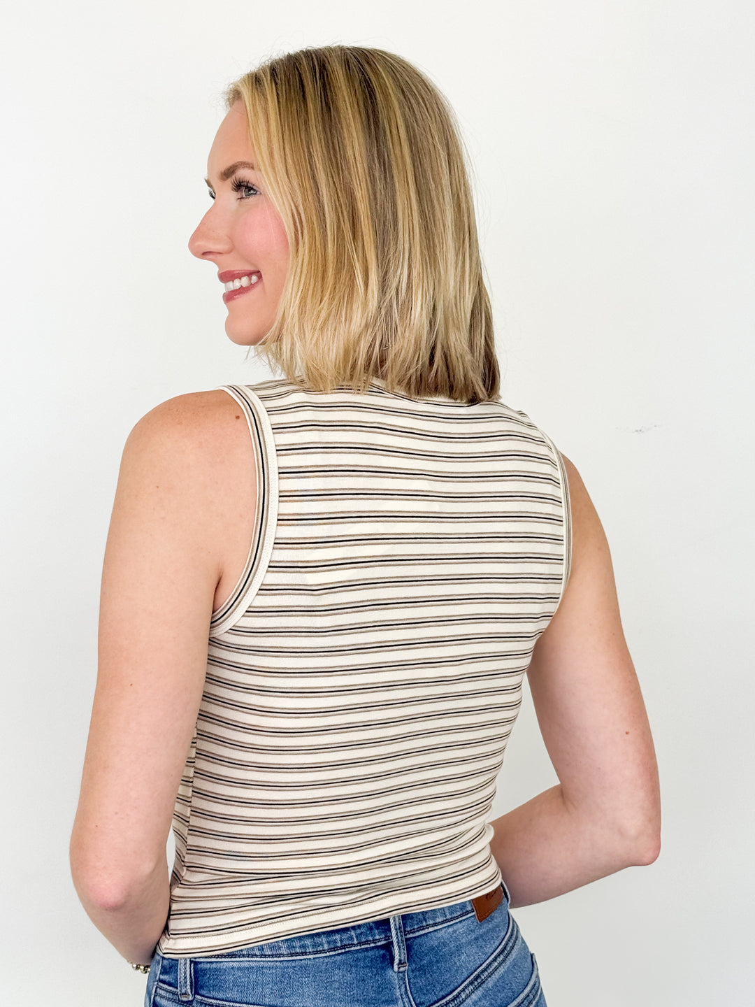 Ariana - Striped Button Front Top (Ivory)