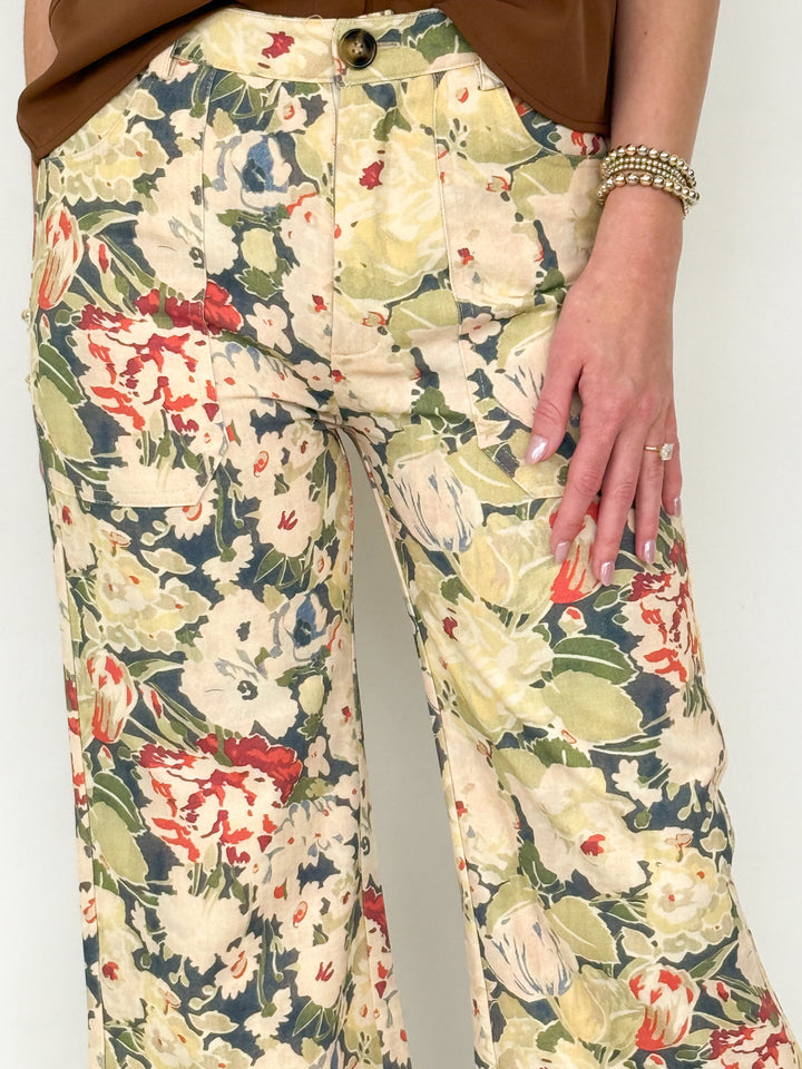 Brooklyn - Olive Floral Pants