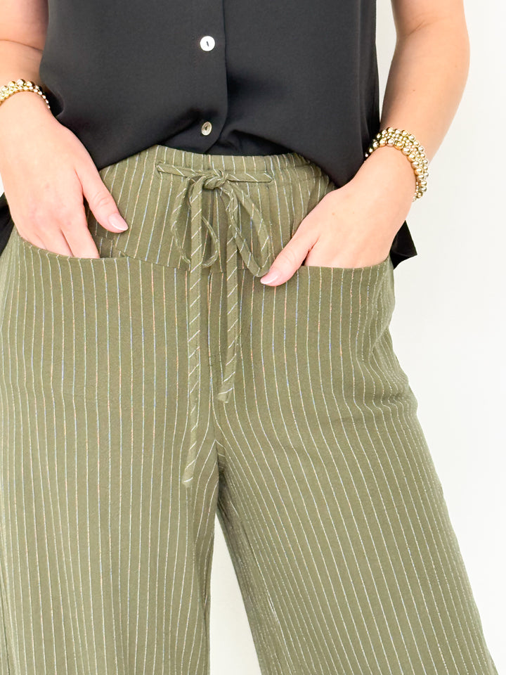 Blair - Olive Striped Drawstring Pants