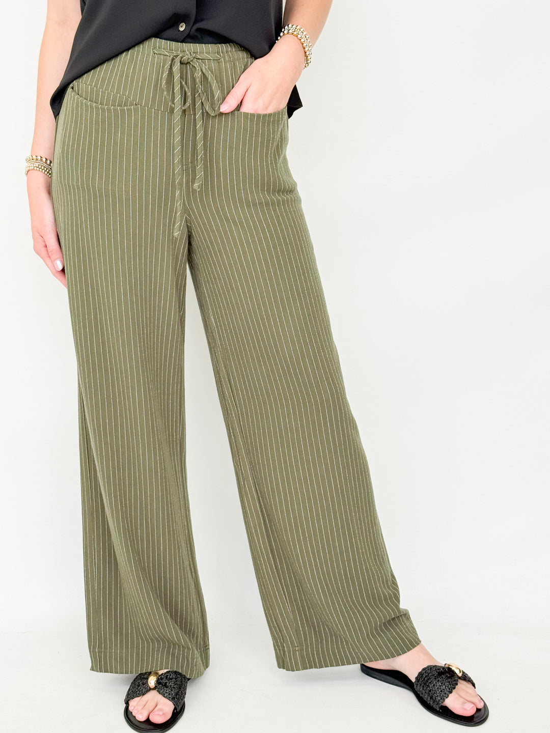 Blair - Olive Striped Drawstring Pants