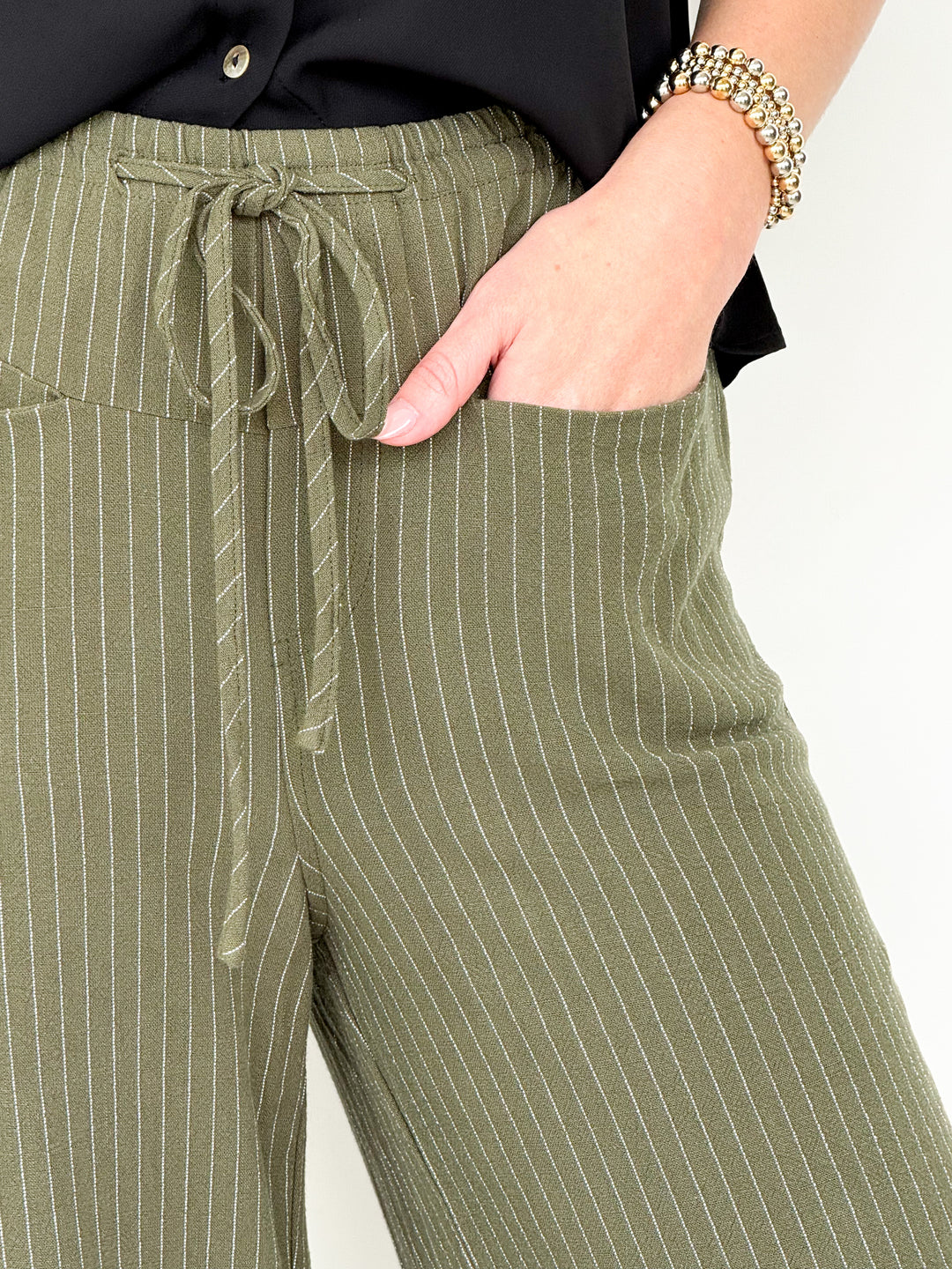 Blair - Olive Striped Drawstring Pants
