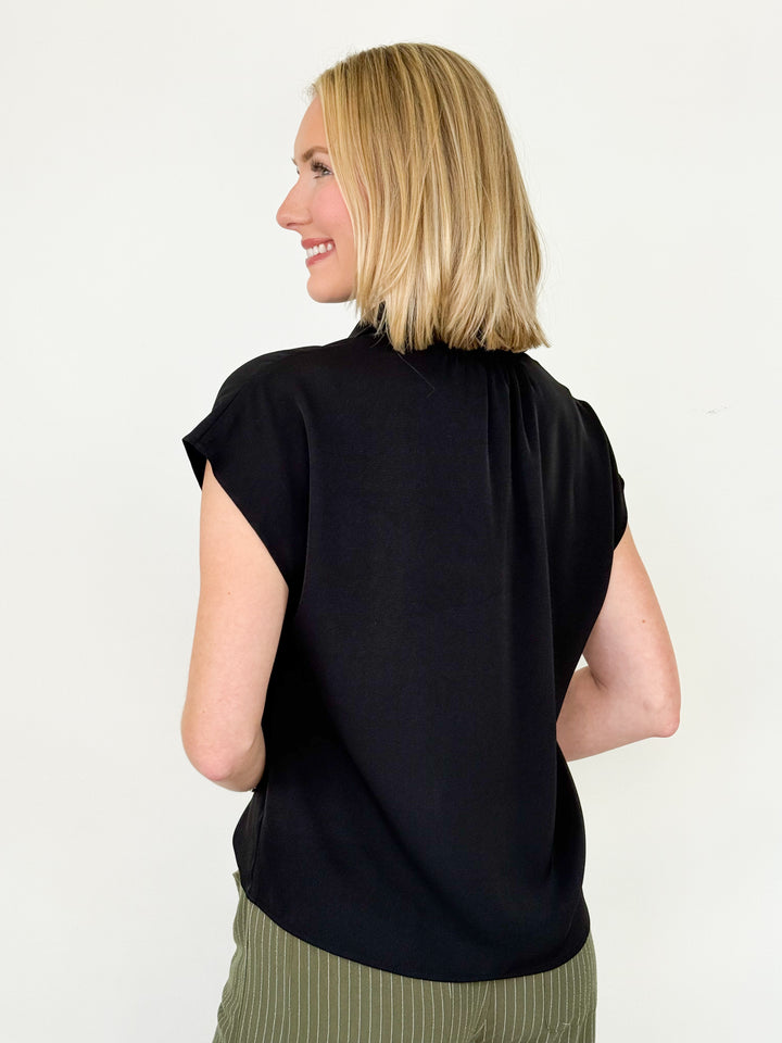 Clara - Button Down Cap Sleeve Blouse (Black)